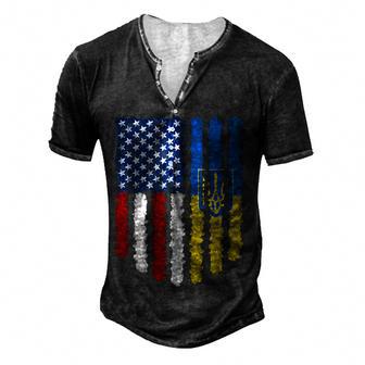Ukrainian American Flag Ukraine Usa America Roots Gift Men's Henley Button-Down 3D Print T-shirt - Thegiftio UK