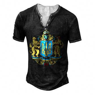 Ukrainian Symbols Ukraine Flag Gift For Ukrainians Men's Henley Button-Down 3D Print T-shirt - Thegiftio UK