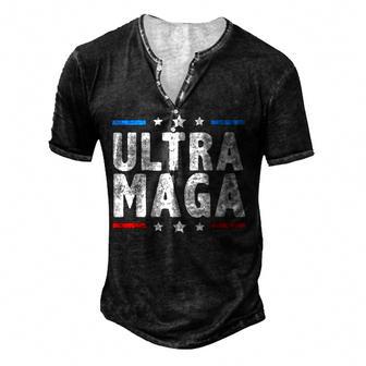 Ultra Maga Conservative Proud 4Th Of July Vintage Us Flag Men's Henley Button-Down 3D Print T-shirt - Thegiftio UK