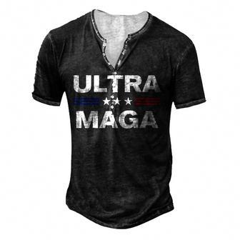 Ultra Maga United State Flag Men's Henley Button-Down 3D Print T-shirt - Thegiftio UK