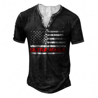 Ultra Maga United State Flag V3 Men's Henley Button-Down 3D Print T-shirt - Thegiftio UK