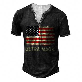 Ultra Maga United State Flag V4 Men's Henley Button-Down 3D Print T-shirt - Thegiftio UK