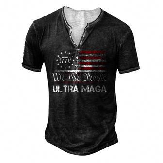 Ultra Maga - We The People Republican Usa Flag Vintage Men's Henley Button-Down 3D Print T-shirt - Thegiftio UK