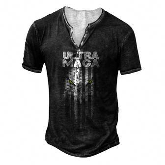 Ultra Mega Eagle American Flag 4Th Of July Ultra Maga Design Men's Henley Button-Down 3D Print T-shirt - Thegiftio UK