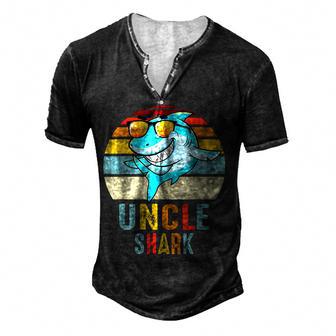 Uncle Shark Vintage Retro Shark Lover Fathers Day Men's Henley Button-Down 3D Print T-shirt - Thegiftio UK