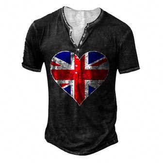 Union Jack Flag Heart England British United Kingdom T Men's Henley Button-Down 3D Print T-shirt - Thegiftio UK