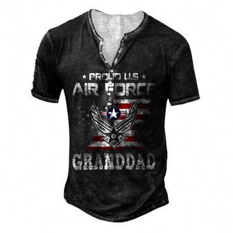 Us Air Force Proud Granddad -Proud Air Force Granddad Father Men's Henley Button-Down 3D Print T-shirt - Thegiftio UK