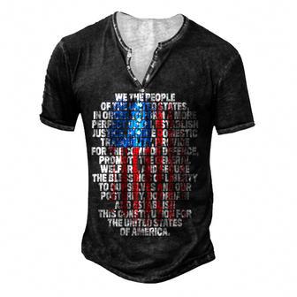 Us Constitution We The People With Vintage Flag Men's Henley Button-Down 3D Print T-shirt - Thegiftio UK