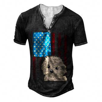 Usa American Flag - Patriotic Dog Maltese Men's Henley Button-Down 3D Print T-shirt - Thegiftio UK
