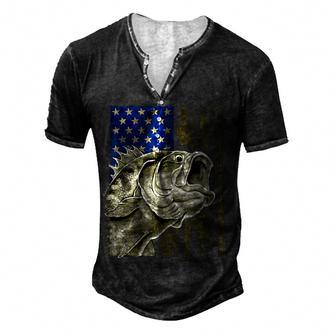 Usa Bass Fishing American Camo Flag Father Day Men's Henley Button-Down 3D Print T-shirt - Thegiftio UK