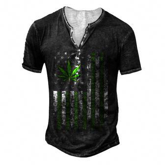 Usa Flag Marijuana Funny Weed Leaf Flag Cannabis Stoner 420 Men's Henley Button-Down 3D Print T-shirt - Thegiftio UK