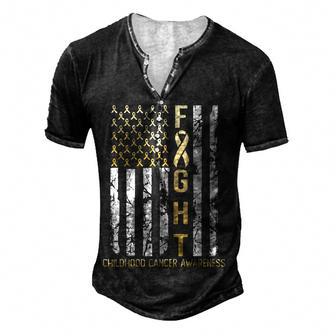 Usa Gold Flag Childhood Cancer Awareness Month September Men's Henley Button-Down 3D Print T-shirt - Thegiftio UK