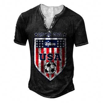 Usa Mens Soccer Team 2022 Believe Men's Henley Button-Down 3D Print T-shirt - Thegiftio UK