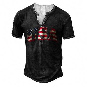 Usa Us Flag Patriotic 4Th Of July America Independence Men's Henley Button-Down 3D Print T-shirt - Thegiftio UK