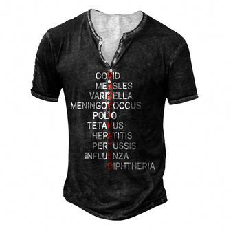 Vaccinated Covid Measles Varicella Meningococcus Polio Men's Henley Button-Down 3D Print T-shirt - Thegiftio UK