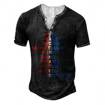 Vaccinated Covid Measles Varicella Meningococcus Polio V2 Men's Henley Button-Down 3D Print T-shirt - Thegiftio UK