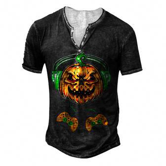 Video Games Halloween Jack O Lantern Gamer Boys Kids Men Men's Henley Button-Down 3D Print T-shirt - Thegiftio UK