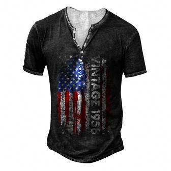 Vintage 1958 Usa American Flag 64 Years Old 64Th Birthday Men's Henley Button-Down 3D Print T-shirt - Thegiftio UK