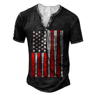 Vintage American Flag Baseball Dad Men Boy Kids 4Th Of July Men's Henley Button-Down 3D Print T-shirt - Thegiftio UK