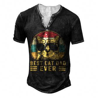 Vintage Best Cat Dad Ever Bump Fit V3 Men's Henley Button-Down 3D Print T-shirt - Thegiftio UK