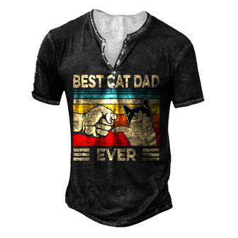 Vintage Best Cat Dad Ever Funny Cat Daddy Father Day Gift Men's Henley Button-Down 3D Print T-shirt - Thegiftio UK