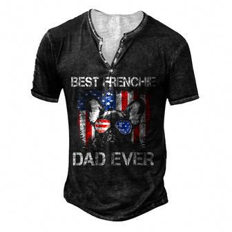 Vintage Best Frenchie Dad Ever Us Flag Dog Dad Fathers Day Men's Henley Button-Down 3D Print T-shirt - Thegiftio UK
