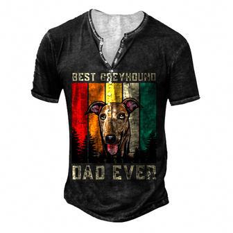 Vintage Best Greyhound Dad Ever Dog Father Paw Dad Men's Henley Button-Down 3D Print T-shirt - Thegiftio UK