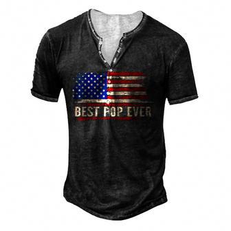 Vintage Best Pop Ever American Flag Fathers Day Gift Men's Henley Button-Down 3D Print T-shirt - Thegiftio UK