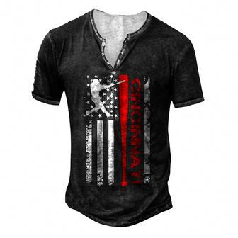 Vintage Cincinnati Baseball American Us Flag Men's Henley Button-Down 3D Print T-shirt - Thegiftio UK