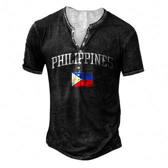 Vintage Flag Of Philippines Love Your Country Men's Henley Button-Down 3D Print T-shirt - Thegiftio UK