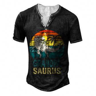 Vintage Grandpasaurus Dinosaur T Rex Matching Family Saurus Men's Henley Button-Down 3D Print T-shirt - Thegiftio UK