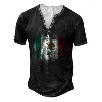 Vintage Mexico Heart Shape Mexican Flag Stylish Design Men's Henley Button-Down 3D Print T-shirt - Thegiftio UK