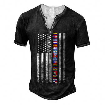 Vintage National Hispanic Heritage Month Spain Latina Flag V2 Men's Henley Button-Down 3D Print T-shirt - Thegiftio UK