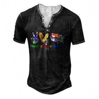 Vintage Peace Love Hispanic Heritage Month Decoration Men's Henley Button-Down 3D Print T-shirt - Thegiftio UK