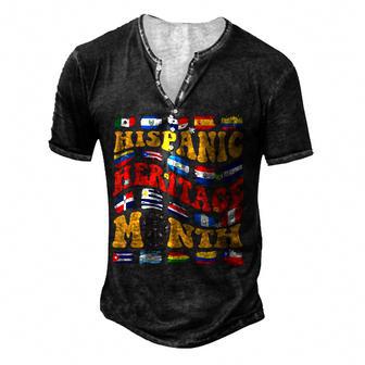 Vintage Spanish Speaking Countries Flags Hispanic Heritage Men's Henley Button-Down 3D Print T-shirt - Thegiftio UK
