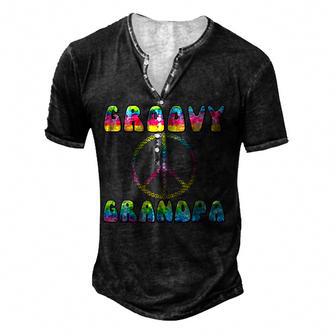 Vintage Tie Dye Peace Sign Groovy Grandpa Men's Henley Button-Down 3D Print T-shirt - Thegiftio UK
