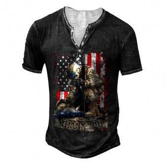 Vintage Us Flag Veteran Thank You Military Boot Memorial Day Men's Henley Button-Down 3D Print T-shirt - Thegiftio UK