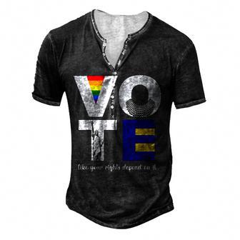 Vote Dissent Collar Statue Of Liberty Pride Flag Equality Men's Henley Button-Down 3D Print T-shirt - Thegiftio UK