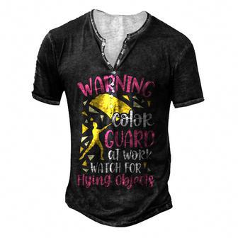 Warning Color Guard At Work Watch For Flying Objects Men's Henley Button-Down 3D Print T-shirt - Thegiftio UK