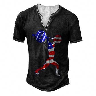 Weightlifting Clean And Jerk Usa Flag Men's Henley Button-Down 3D Print T-shirt - Thegiftio UK
