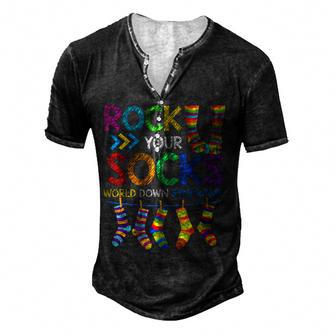World Down Syndrome Day T Rock Your Socks Awareness V2 Men's Henley Button-Down 3D Print T-shirt - Thegiftio UK