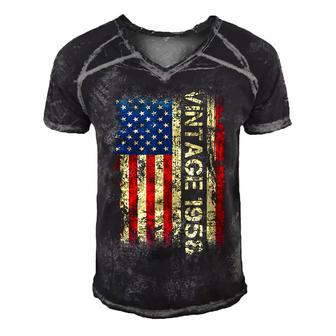 64 Year Old Gifts Vintage 1958 American Flag 64Th Birthday  V2 Men's Short Sleeve V-neck 3D Print Retro Tshirt