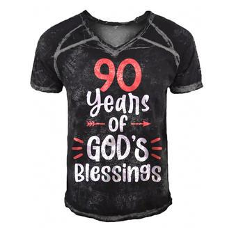 90 Years Of Gods Blessings 90 Year Old Happy 90Th Birthday Men's Short Sleeve V-neck 3D Print Retro Tshirt - Seseable