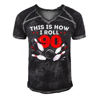 90Th Birthday Bowling Lover 90 Years Old Bday Men's Short Sleeve V-neck 3D Print Retro Tshirt - Seseable