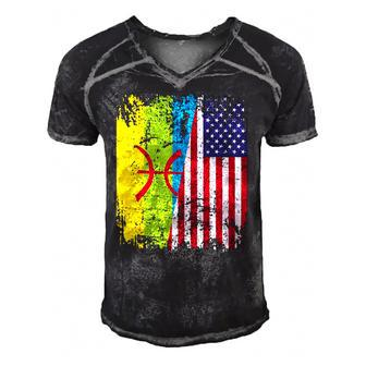 Amazigh Roots Half American Flag Proud Of Kabyle Flag Men's Short Sleeve V-neck 3D Print Retro Tshirt | Mazezy