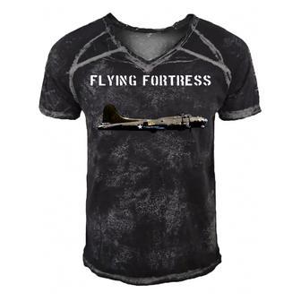 B-17 Flying Fortress Ww2 Bomber Airplane Pilot Men's Short Sleeve V-neck 3D Print Retro Tshirt - Seseable