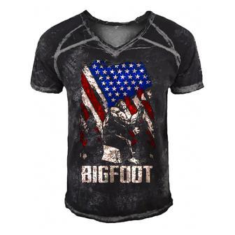 Bigfoot 4Th Of July Us American Usa Flag Men's Short Sleeve V-neck 3D Print Retro Tshirt - Seseable