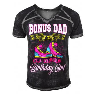 Bonus Dad Of The Birthday Girl Roller Skates Bday Skating Men's Short Sleeve V-neck 3D Print Retro Tshirt - Seseable