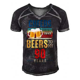 Cheers And Beers To My 90 Years 90Th Birthday Men's Short Sleeve V-neck 3D Print Retro Tshirt - Seseable
