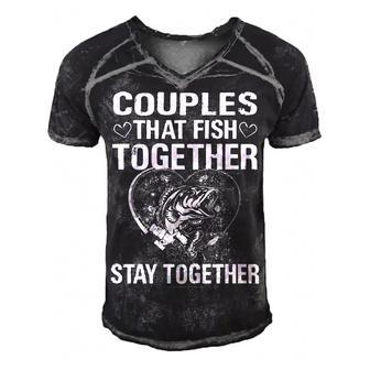 Couples That Fish Together Men's Short Sleeve V-neck 3D Print Retro Tshirt - Seseable